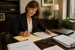 Margery Golant reviewing legal documents at her desk